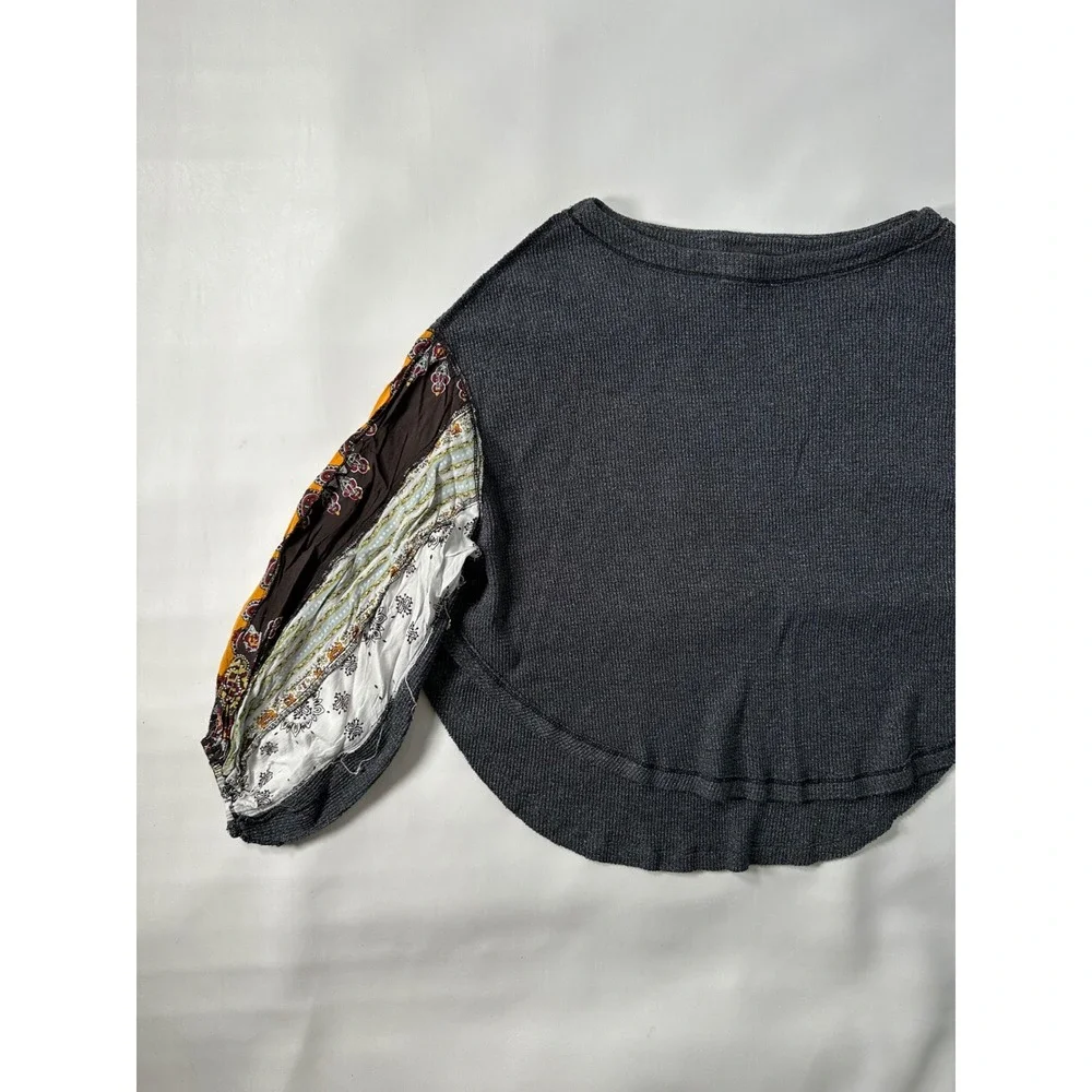 Free People We The Free Patchwork Sleeve Waffle Knit Top Women's Small Petite